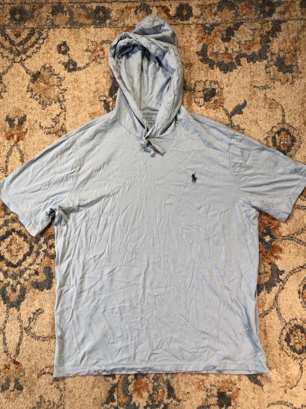Polo Ralph Lauren Shirt Mens Large Blue Short Sleeve Hooded Pony Logo Tee Casual